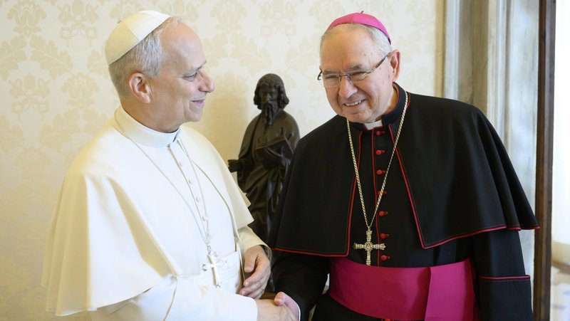 Archbishop Gomez met with Pope Leo XIV on Aug. 1 in Rome. (Archdiocese of Los Angeles)