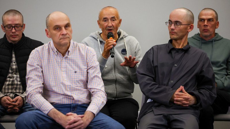 Henadz Fiadynich, one of the prisoners recently released from Belarus, speaks during a press conference in Vilnius, Lithuania, Sept. 12, 2025. (OSV News photo/Kacper Pempel, Reuters)