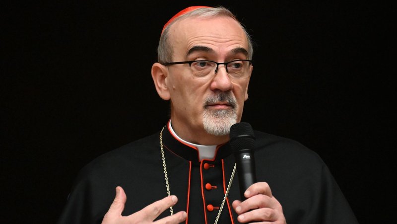 Cardinal Pierbattista Pizzaballa, the Latin patriarch of Jerusalem, speaks July 22, 2025, at a joint press conference at the Notre Dame Center in Jerusalem with Greek Orthodox Patriarch Theophilos III of Jerusalem about their visit to Gaza. (OSV News photo/Debbie Hill)