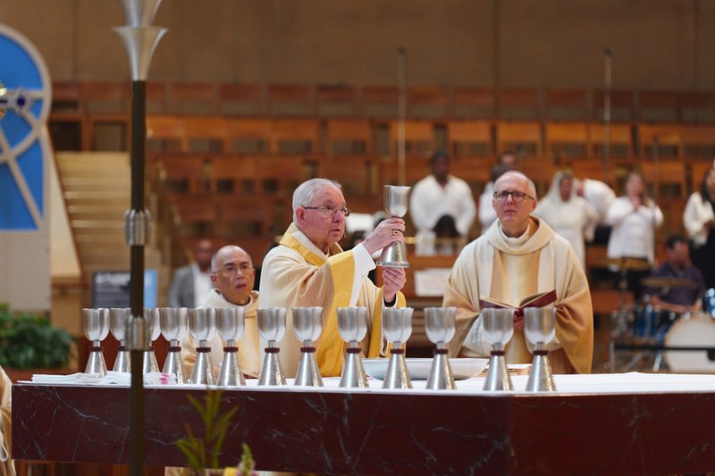 Archbishop José H. Gomez presides over the “One Mother, Many Peoples” Mass at the Cathedral of Our Lady of the Angels on Sept. 6, which celebrated the diverse cultures, organizations, and ethnic ministries in the Archdiocese of Los Angeles. (Reese Cuevas/Archdiocese of Los Angeles)