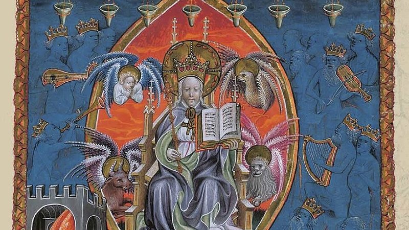 Detail from “Vision of the Throne of the Lord (The Paris Apocalypse),” French miniaturist unknown, active c. 1400. (Wikimedia Commons)