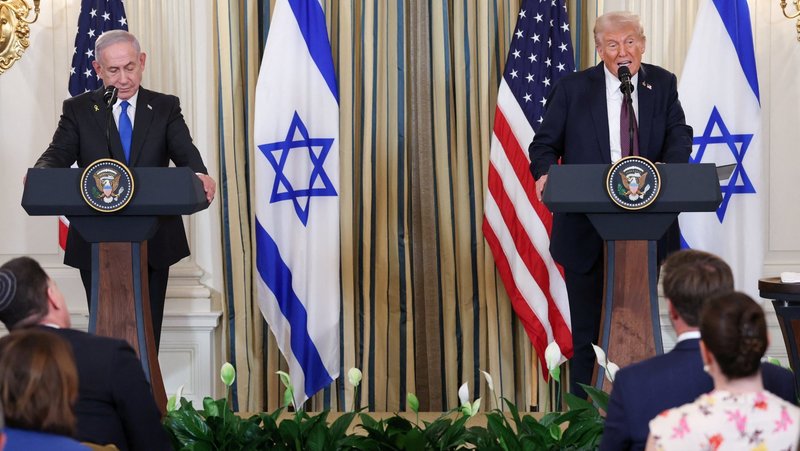U.S. President Donald Trump speaks alongside Israeli Prime Minister Benjamin Netanyahu during a news conference at the White House in Washington Sept. 29, 2025. (OSV News photo/Jonathan Ernst, Reuters)