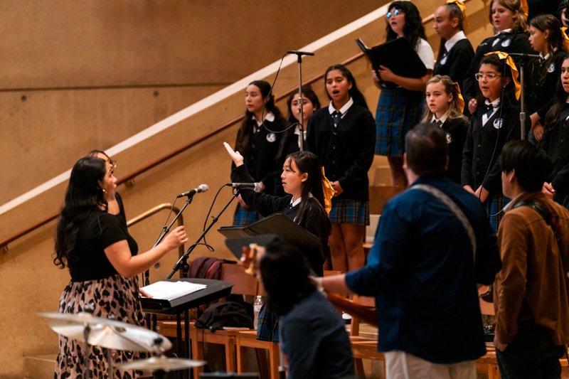 Students from the choir sing during the annual Missionary Childhood Association (MCA) Youth Appreciation Mass at the Cathedral of Our Lady of the Angels on Oct. 15. (Isabel Cacho)