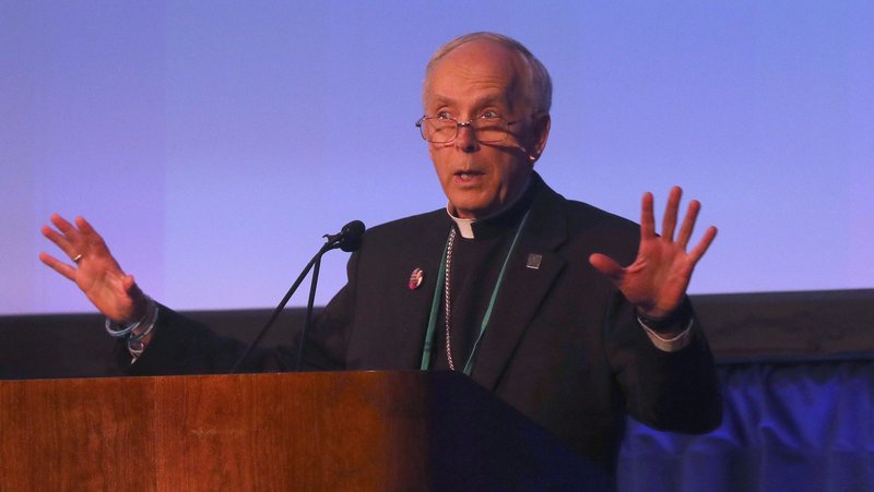 Bishop Mark J. Seitz of El Paso, Texas, speaks during a Nov. 11, 2025, session of the fall general assembly of the U.S. Conference of Catholic Bishops in Baltimore. Bishop Seitz is the outgoing chair of the USCCB's Committee on Migration. (OSV News photo/Bob Roller)