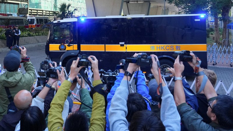 A prison van believed to be carrying Jimmy Lai, leaves the West Kowloon Magistrates' Courts building Dec. 15, 2025, after the verdict in the trial of Lai, a prominent Hong Kong Catholic, philanthropist and media mogul. Three government-vetted judges found Lai, 78, guilty of conspiring with others to collude with foreign forces to endanger national security and conspiracy to publish seditious articles. He pleaded not guilty to all charges.(OSV News photo/Lam Yik, Reuters)