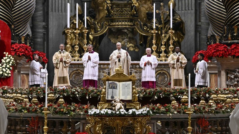 Pope Leo XIV celebrates Christmas morning Mass in St. Peter's Basilica at the Vatican Dec. 25, 2025. (CNS photo/Vatican Media)