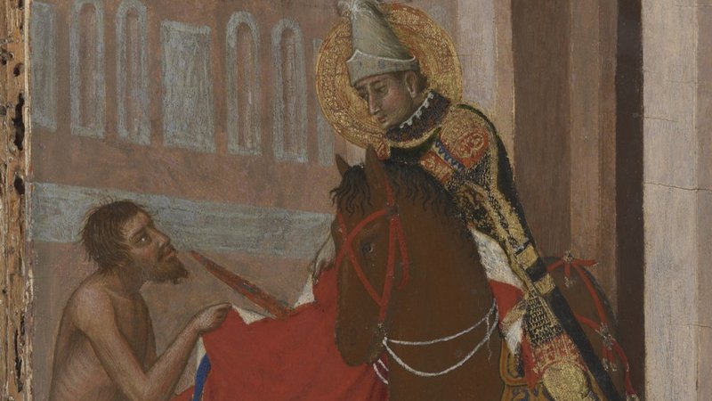 “St. Martin of Tours Dividing His Cloak with a Beggar,” by Ambrogio Lorenzetti (1290–1348). (Wikimedia Commons/Yale University Art Gallery)