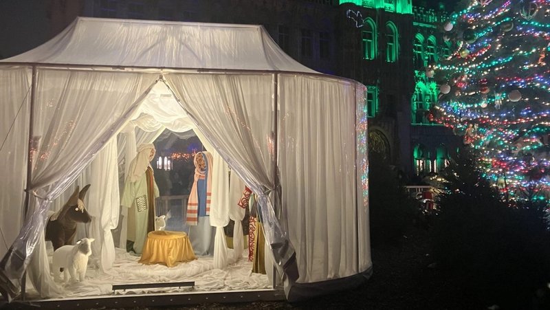 The faceless Nativity scene in Brussels, Belgium, in November 2025. (Maxim Van den Bossche via CNA)