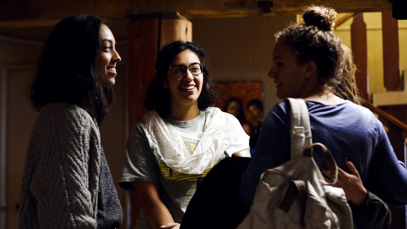 Young women chat at Holy Trinity Newman Center on the campus of Northern Arizona State University in Flagstaff Nov. 25, 2019.(CNS/Nancy Wiechec)