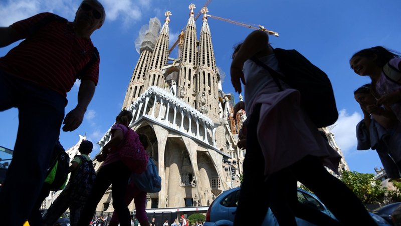 The Basilica of the Holy Family, or Sagrada Família, in Barcelona, Spain, designed by famed Spanish architect Antoni Gaudí, is seen in this March 13, 2020, photo. (OSV News photo/Ivan Alvarado, Reuters)