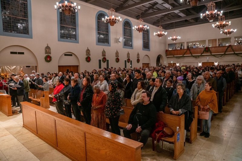 Hundreds attended Sacred Heart Church in Altadena for a Jan. 7 healing Mass on the one-year anniversary of the Eaton Fire. (John Rueda)