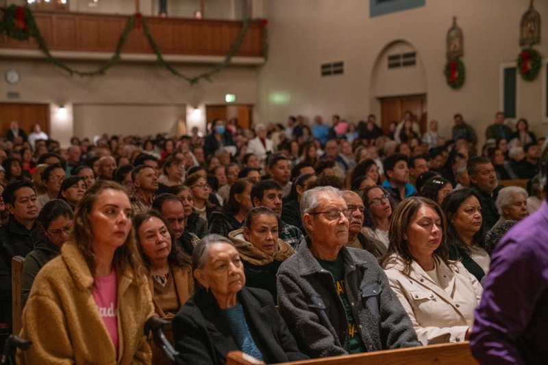 Hundreds attended Sacred Heart Church in Altadena for a Jan. 7 healing Mass on the one-year anniversary of the Eaton Fire. (John Rueda)