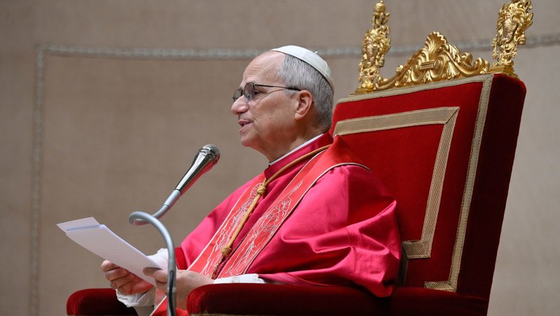 Pope Leo XIV addresses members of the diplomatic corps accredited to the Vatican at the Apostolic Palace at the Vatican Jan. 9, 2026. (CNS photo/Vatican Media)