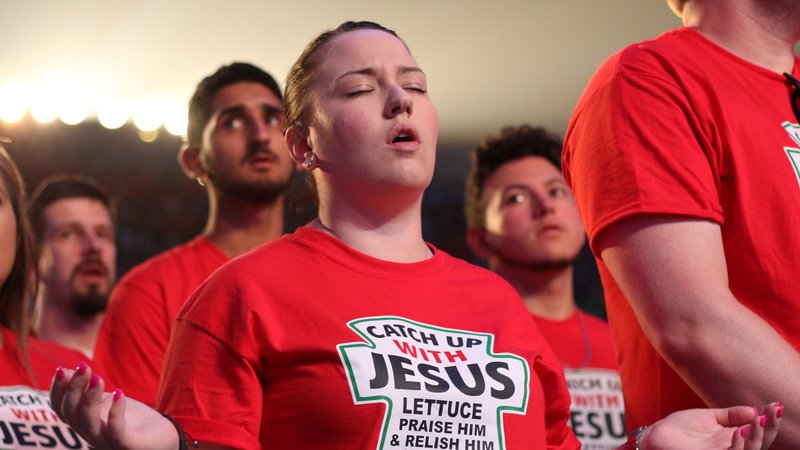 Young people at the Steubenville NYC youth conference at St. John’s University in this 2017 file photo. (CNS/Gregory A. Shemitz, Long Island Catholic)