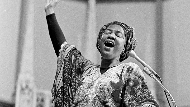 Sister Thea Bowman, a Franciscan Sister of Perpetual Adoration, is shown during a talk she gave at St. Augustine Church in Washington in 1986. Sister Bowman, who died in 1990, is one of six African American Catholics whose causes for canonization are being considered by the Catholic Church. Her sainthood cause was opened in 2018 and she has the title "Servant of God." (OSV News photo/CNS file, Michael Hoyt, Catholic Standard)