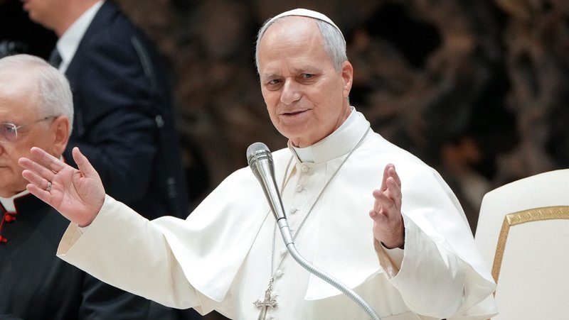 Pope Leo XIV greets people at the beginning of his weekly general audience in the Paul VI Audience Hall at the Vatican Feb. 11, 2026. (CNS photo/Lola Gomez)