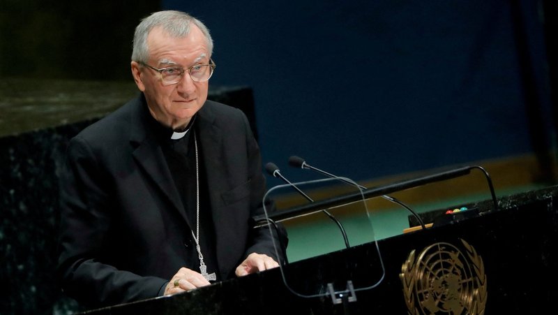 Cardinal Pietro Parolin, Vatican secretary of state, is seen Sept. 28, 2019, addressing the 74th session of the General Assembly of the United Nations at U.N. headquarters in New York. The cardinal told reporters at a bilateral meeting in Rome with the Italian government Feb. 17, 2026, that the Holy See "will not participate" in President Donald Trump's "Board of Peace" for Gaza. (OSV News photo/Brendan McDermid, Reuters)