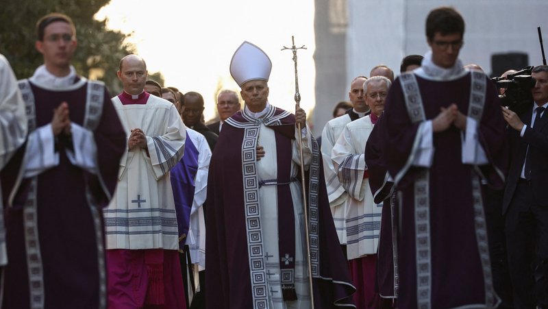 Pope Leo XIV leads a penitential procession to Santa Sabina Basilica to celebrate Ash Wednesday Mass in Rome Feb. 18, 2026. (OSV News photo/Matteo Minnella, Reuters)