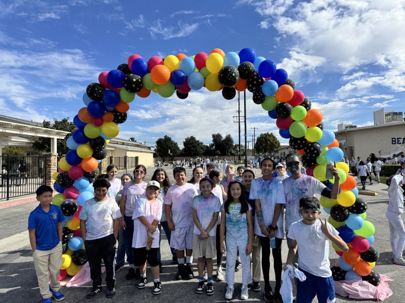 Students participate in a Color Run at Beatitudes of Our Lord School in La Mirada to raise money for CHOC Children's Hospital during Catholic Schools Week. (Beatitudes of Our Lord School)