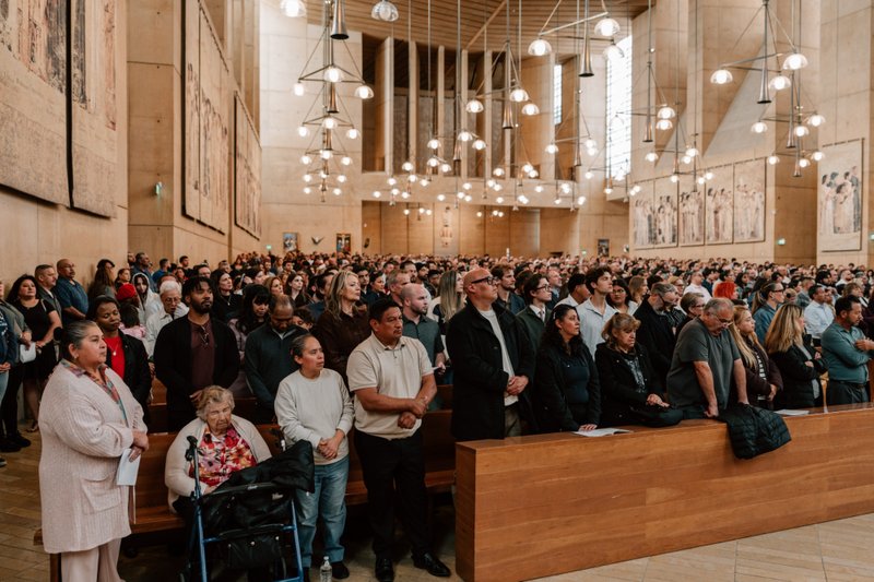 Thousands attend the Rite of Election ceremony at the Cathedral of Our Lady of the Angels on Feb. 15. (Peter Lobato)