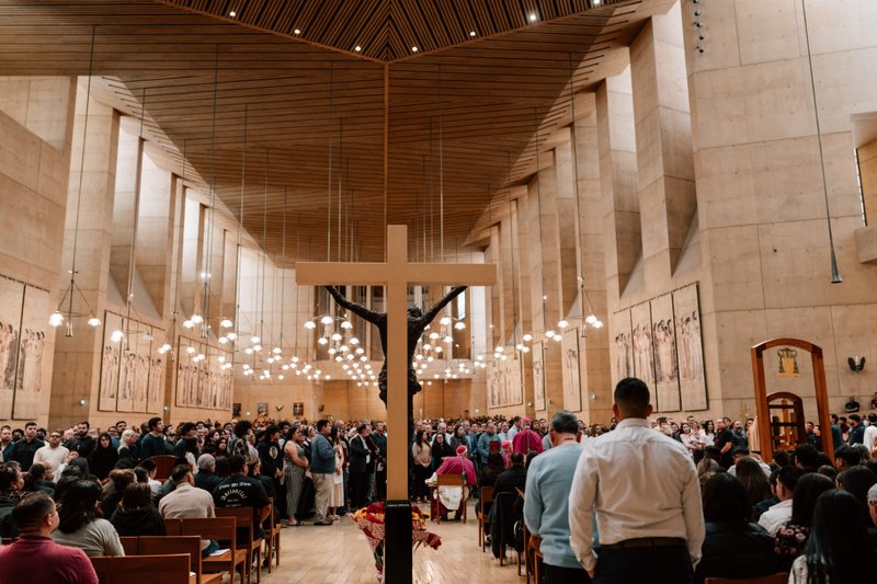 Catechists and catechumens process to the altar with the Book of the Elect during the Rite of Election ceremony at the Cathedral of Our Lady of the Angels on Feb. 15. (Peter Lobato)