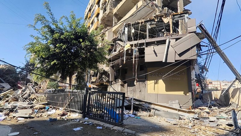 Debris is seen March 3, 2026, at the site of an Israeli strike March 2 on a branch of Al-Qard al-Hassan, a financial institution linked to Lebanon's Hezbollah in Beirut's southern suburbs, following an escalation between Hezbollah and Israel amid the U.S.-Israeli conflict with Iran. (OSV News photo/Stringer)