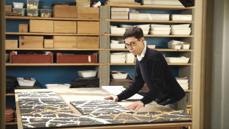 Mosaic artist Sister Samuelle is pictured in an undated photo at her workshop in France. Sister Samuelle accused disgraced priest-artist Father Marko Rupnik of abuse. She is now a hermit and is the creative lead on "Rebirth," a monumental mosaic dedicated to the victims of spiritual and sexual abuse in the church. (OSV News photo/courtesy Rebirth: The Tesserae Symphony)