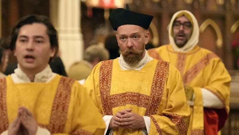 Deacon Brian Wehrle, center, participates in a procession at the conclusion of a special Mass celebrated according to the Divine Worship: The Missal at the Basilica of St. Patrick's Old Cathedral in New York City Jan. 11, 2026, the feast of the Baptism of the Lord. The missal, approved by Pope Francis in 2015, provides the form of Mass used in the personal ordinariates established under Pope Benedict XVI to provide a permanent home for the Anglican patrimony in the Catholic Church and reflects that liturgical tradition. (OSV News photo/Gregory A. Shemitz)