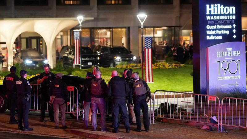Law enforcement personnel work at the venue following a shooting incident during the annual White House Correspondents' Association dinner that required the evacuation of President Donald Trump, first lady Melania Trump, and other VIPs in Washington, April 25, 2026. (OSV News photo/Ken Cedeno, Reuters)
