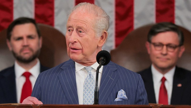 U.S. Vice President JD Vance and House Speaker Mike Johnson, R-La., look on as Britain's King Charles III addresses members of Congress at the U.S. Capitol in Washington April 28, 2026. He became the first British monarch to address the Congress since his mother, Queen Elizabeth II, in 1991. (OSV News photo/Elizabeth Frantz, Reuters)