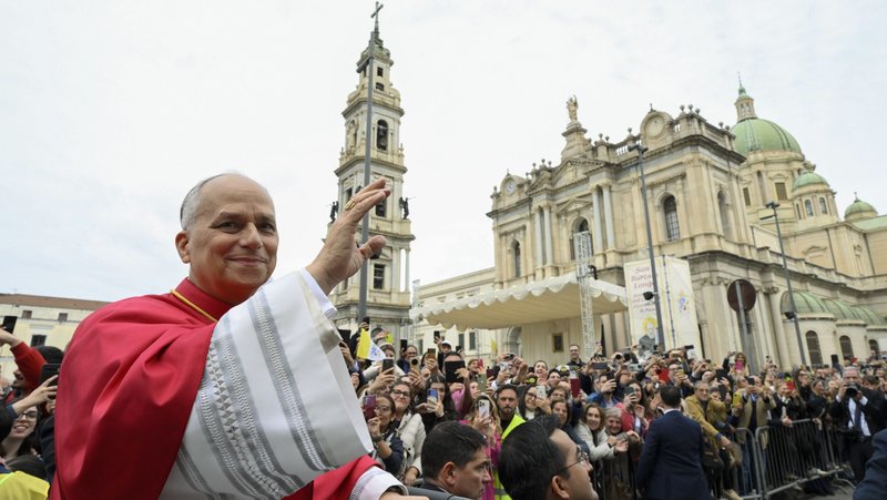Pope Leo XIV arrives to celebrate Mass in Piazza Bartolo Longo in Piazza Bartolo Longo in front of the Pontifical Shrine of the Blessed Virgin of the Rosary of Pompeii near Naples, Italy, May 8, 2026, on the first anniversary of his election as the first American pontiff. (OSV News photo/Simone Risoluti, Vatican Media)