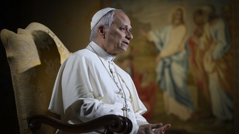 Pope Leo XIV answers a question posed by a high school student at the National Catholic Youth Conference in Indianapolis as he joins the gathering via livestream from the Vatican Nov. 21, 2025. (CNS photo/Vatican Media)