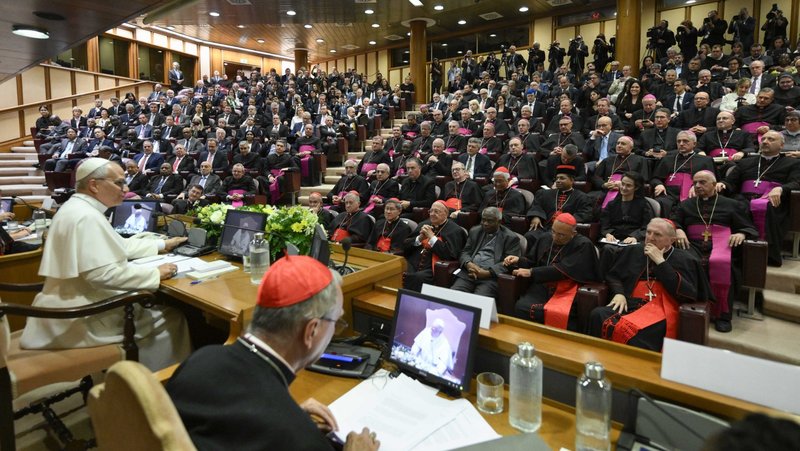 Pope Leo XIV attends the presentation of "Magnifica Humanitas" at the Vatican's Synod Hall May 25, 2026, the first encyclical of his papacy, which focuses on the rise of artificial intelligence. The pope also issues a personal apology in the document for his predecessors role and failures to address the moral issue of slavery. (OSV News photo/Simone Risoluti, Vatican Media)