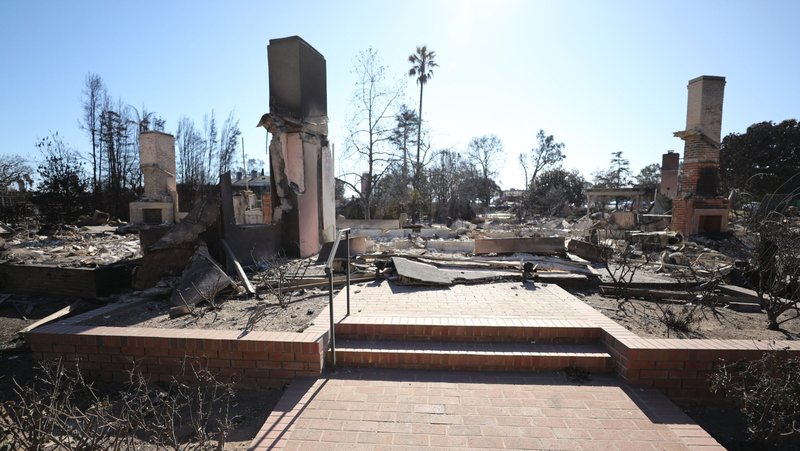 The remains of the residence of Msgr. Liam Kidney, pastor of Corpus Christi Church, is seen in Pacific Palisades on the west side of Los Angeles Jan. 15, 2025, in the aftermath of the wildfires. The church was a total loss, and a section of the school was destroyed. (OSV News/Bob Roller)