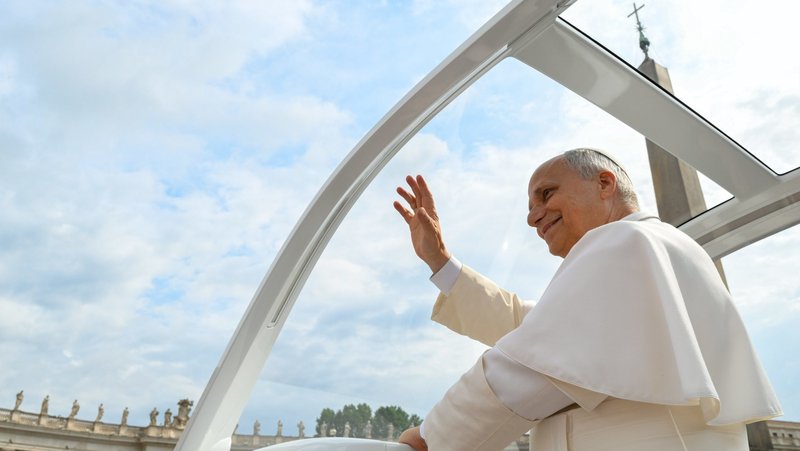 Pope Leo XIV greets visitors and pilgrims from the popemobile while riding around St. Peter’s Square at the Vatican before his weekly general audience June 3, 2026. (CNS photo/Vatican Media)