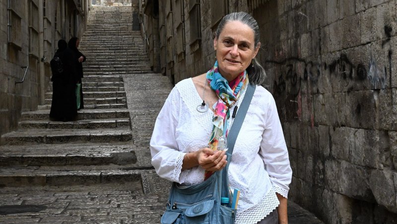 Israeli Yisca Harani, who helped initiate the Religious Freedom Data Center hotline for anti-Christian attacks, is seen Oct. 5, 2023, standing outside the Catholic Church of Ecce Homo on the Via Dolorosa, the Way of the Cross. On the third anniversary of the center's operations, Harani said there has been a steep increase of incidents of harassment against Christians in Israel over the past year. (OSV News photo/Debbie Hill)