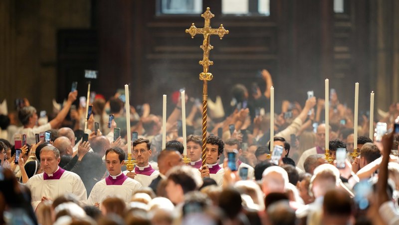 A procession begins for Mass with Pope Leo XIV in St. Peter's Basilica at the Vatican June 29, 2026, the feast of Sts. Peter and Paul. During a June 30 audience at the Vatican with an Orthodox delegation, who traveled to Rome for the June 29 feast, Pope Leo expresses hope that all Christians will celebrate the 2033 anniversary of Christ's redemption together. (CNS photo/Lola Gomez)