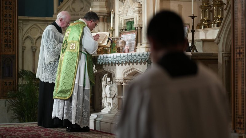 Father James Miara, pastor of Holy Innocents Church in New York City, celebrates a traditional Latin Mass at Holy Innocents July 13, 2025. (OSV News photo/Gregory A. Shemitz)