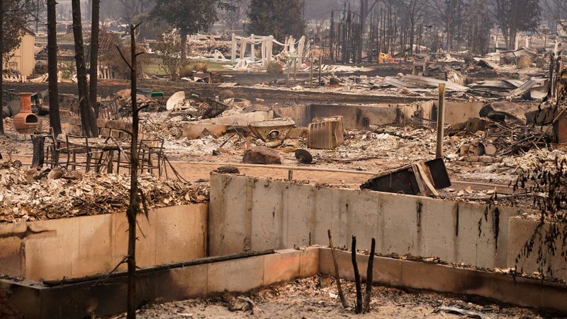 Destroyed homes are seen in a neighborhood in Spokane, Wash., Aug. 3, 2026, after a wildfire swept through the neighborhood. Together, the three fires have destroyed at least 700 buildings and forced some 67,000 people to evacuate around the state’s second-largest city. (OSV News photo/David Ryder, Reuters)