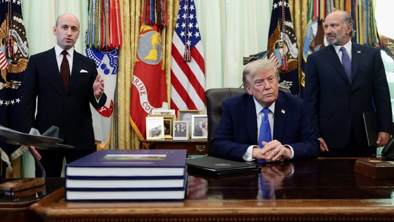 White House Deputy Chief of Staff Stephen Miller speaks while U.S. President Donald Trump and U.S. Secretary of Commerce Howard Lutnick listen during an event to sign executive orders related to birthright citizenship and the polysilicon industry, in the Oval Office at the White House in Washington, D.C., August 6, 2026. (OSV News photo/Evelyn Hockstein, Reuters)
