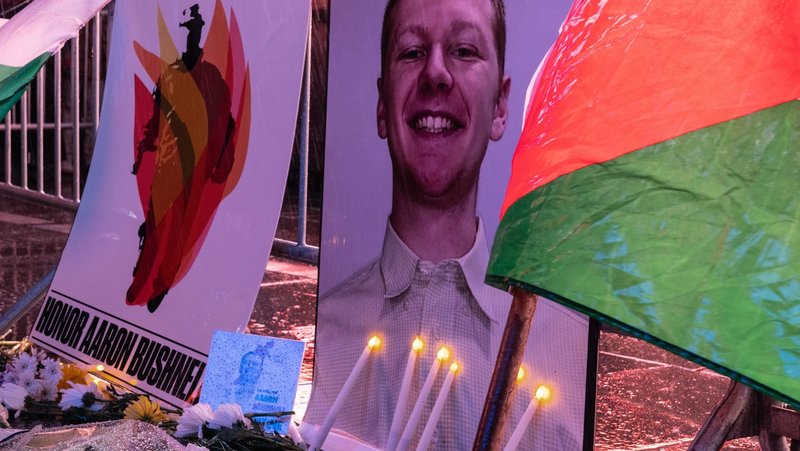 A Times Square vigil at the U.S. Army Recruiting Office in New York City for airman Aaron Bushnell, who died of self-immolation at the Israeli embassy in Washington, D.C., on Feb. 25, 2024. (Shutterstock)