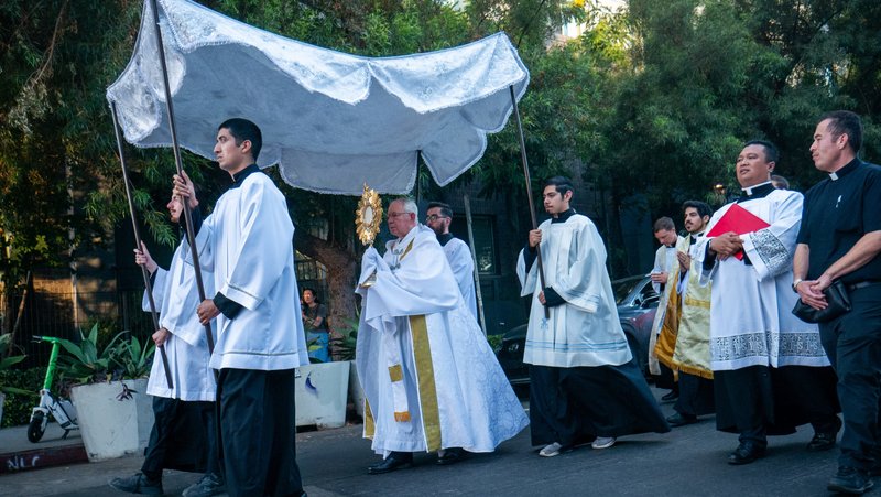 Archbishop José H. Gomez led the procession, which began at St. Francis Xavier Chapel in Little Tokyo. (Katie Trejo)