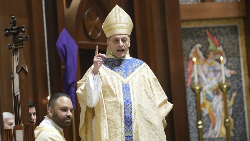 Bishop Frank J. Caggiano of Bridgeport, Conn., addresses the congregation at the conclusion of the chrism Mass on Holy Thursday at St. Augustine's Cathedral in Bridgeport April 2, 2026. (OSV News photo/Gregory A. Shemitz)