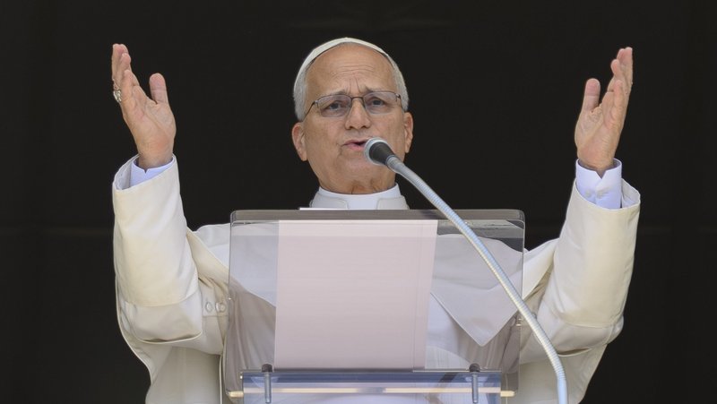 Pope Leo XIV leads the Angelus prayer in St Peter's Square Sept. 6, 2026. (OSV News photo/Elisabetta Trevisan, Vatican Media)