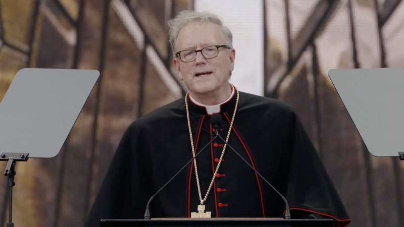 Bishop Robert E. Barron of Winona-Rochester, Minn., a member of the U.S. Religious Liberty Commission, speaks at the Rededicate 250: A National Jubilee of Prayer, Praise & Thanksgiving event at the National Mall in Washington May 17, 2026. Bishop Barron is among President Donald Trump's new nominations to the U.S. Commission on International Religious Freedom, according to a USCIRF announcement Sept. 16. (OSV News screenshot)