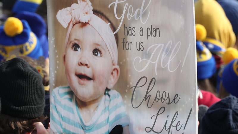 An attendee holds a poster during the 52nd annual March for Life rally in Washington Jan. 24, 2025. Catholics and other members of the pro-life movement are converging in Washington for the 54th annual March for Life Jan. 22, 2027, under the theme "The Truth is Pro-Life." (OSV News photo/Bob Roller)