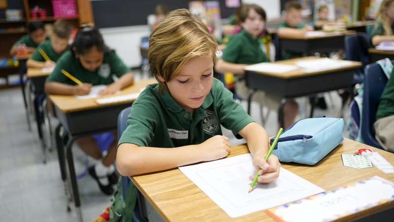 A student works on an assignment on the first day of the 2026-27 academic year at St. Patrick School in Smithtown, N.Y., Sept. 3, 2026. (OSV News photo/Gregory A. Shemitz)