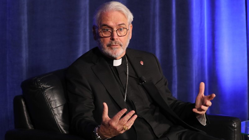 Archbishop Paul S. Coakley of Oklahoma City, president of the U.S. Conference of Catholic Bishops, gestures during a news briefing during a June 10, 2026, session of the annual spring meeting of the USCCB in Orlando, Fla. After Pentagon officials said they planned to livestream the execution of Fort Hood shooter Nidal Malik Hasan by firing squad in December, the president of the U.S. Conference of Catholic Bishops denounced the plan as "barbaric” in an Oct. 9 statement. (OSV News photo/Bob Roller)
