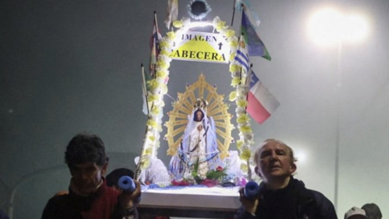 Pilgrims hold a statue of Our Lady of Luján in Argentina on the outskirts of Buenos Aires, Oct. 4 2026, as they take part in the annual procession to the in her name before Pope Leo XIV's trip to the country. In November, Pope Leo will travel to Argentina, Peru, and Uruguay. It will be the first papal visit to Latin America of Pope Leo's pontificate and his longest international journey to date. (OSV News photo/Antonio Becerra Pegoraro, Reuters)