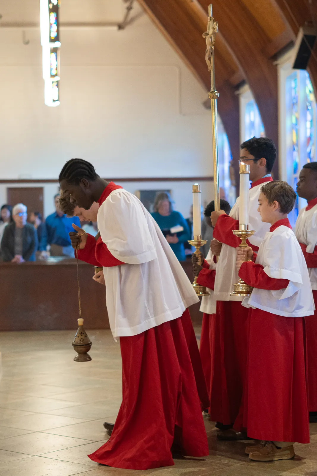 Altar servers begin the opening procession for a 60th anniversary Mass for St. Patrick Parish in Rockville on Oct. 18, 2026. (Catholic Standard photo by Margaret Ardillo)